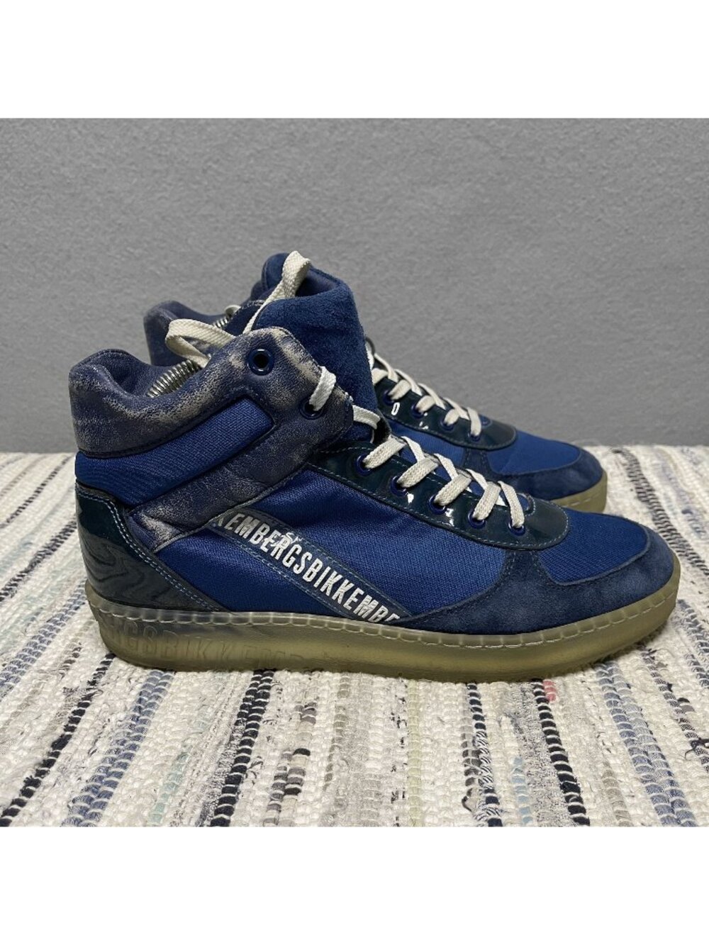 Bikkembergs Womens Blue Navy High-Top Sneakers Size 39 Lace-Up